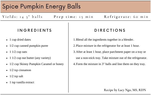 Recipe card for Spice Pumpkin Energy Balls